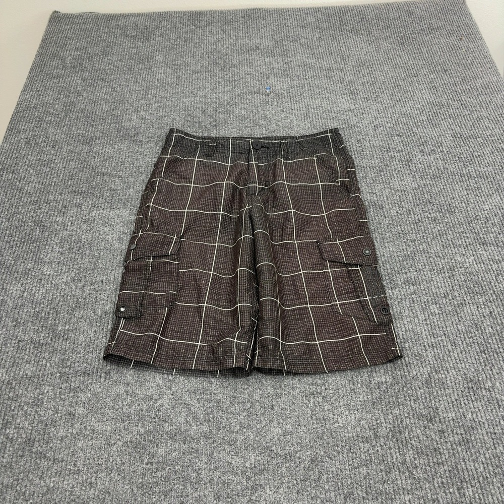 No Fear Cargo Shorts Mens 30 Brown Plaid Skate Y2K Gorpcore